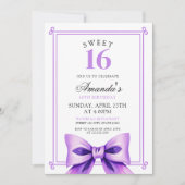 Chic Paarse Bow Coquette Girl Sweet 16 Verjaardag Kaart (Voorkant)