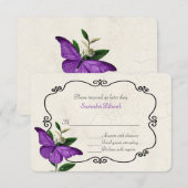 Chic  Paarse Butterflies Wedding RSVP Card (Voorkant / Achterkant)