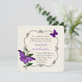 Chic Paarse Butterflies Wedding Uitnodiging (Staand voorkant)