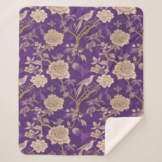 Chic paarse chinoiserie sherpa deken (Voorkant)