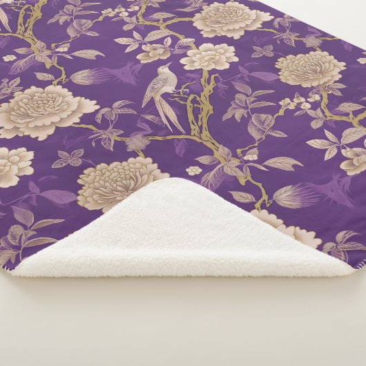 Chic paarse chinoiserie sherpa deken (3/4)