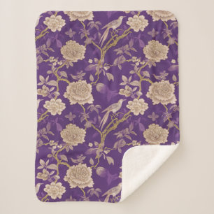 Chic paarse chinoiserie sherpa deken