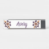 Chic Paarse Cream Bloemen Naam Bureau Naambordje (Voorkant)