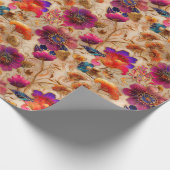 Chic paarse crème bloemmotief cadeaupapier (Hoek)