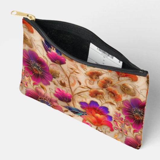 Chic paarse crème bloemmotief etui (Open)