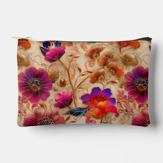 Chic paarse crème bloemmotief etui (Voorkant)