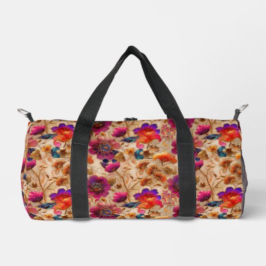 Chic paarse crème bloemmotief plunjezak (Voorkant)