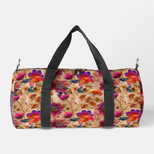 Chic paarse crème bloemmotief plunjezak (Achterkant)