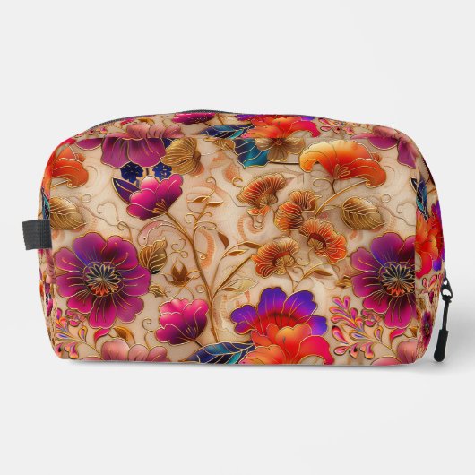 Chic paarse crème bloemmotief toilettasje (Voorkant)