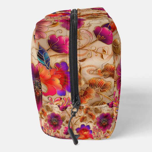 Chic paarse crème bloemmotief toilettasje (Rechts)