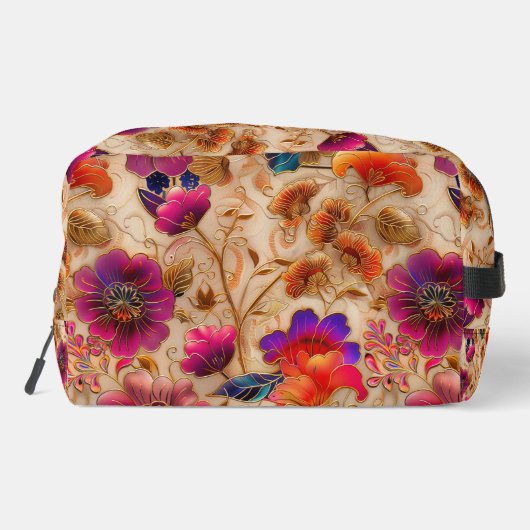 Chic paarse crème bloemmotief toilettasje (Achterkant)