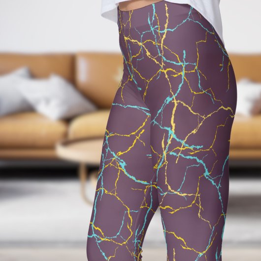 Chic Paarse en blauw geel breukpatroon Leggings