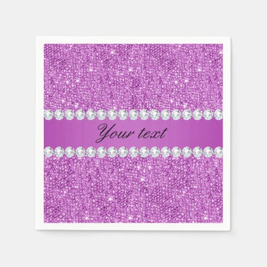 Chic Paarse Faux-equins en diamanten Servetten (Voorkant)