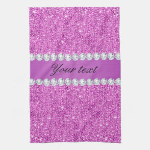 Chic Paarse Faux-equins en diamanten Theedoek