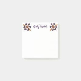 Chic Paarse Faux Gold Floral Naam Post-it® Notes