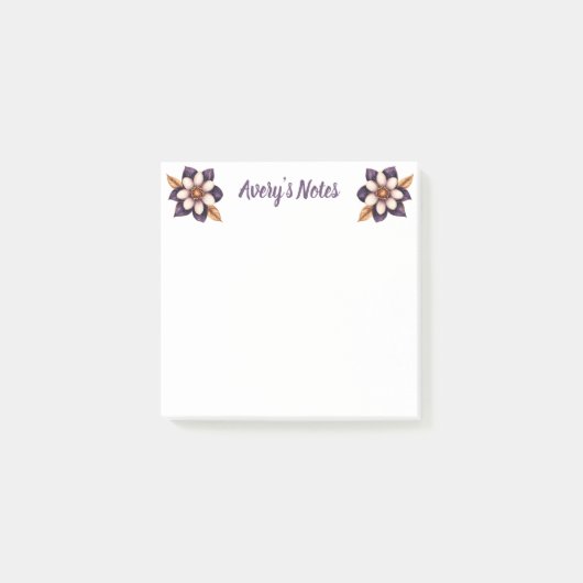 Chic Paarse Faux Gold Floral Naam Post-it® Notes (Voorkant)