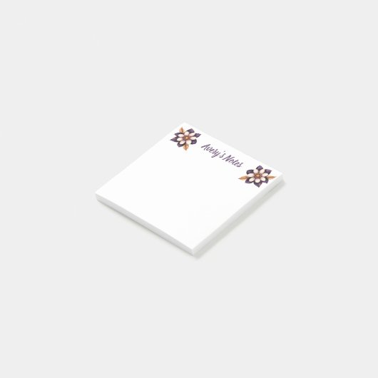 Chic Paarse Faux Gold Floral Naam Post-it® Notes (Schuin)