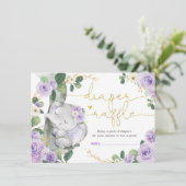 Chic Paarse Floral Elephant Shower Diaper Raffle Informatiekaartje (Staand voorkant)