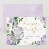 Chic Paarse Floral Elephant Shower Diaper Raffle Informatiekaartje (Voorkant / Achterkant)