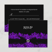 Chic Paarse Floral Lace RSVP Kaartje (Voorkant / Achterkant)