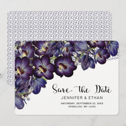 Chic Paarse Floral Wedding Save the Date (Voorkant / Achterkant)