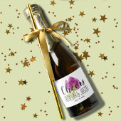 Chic Paarse Flower Waterverf Mini Sparkling Wijnetiket