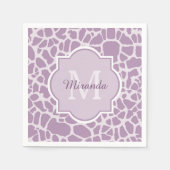 Chic Paarse Giraffe afdrukken met monogram en naam Servet (Voorkant)