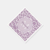 Chic Paarse Giraffe afdrukken met monogram en naam Servet (Hoek)