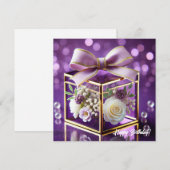 Chic paarse glazen bloemen cadeau gouden chiffon b feestdagenkaart (Voorkant / Achterkant)