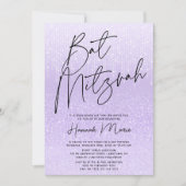 Chic Paarse Glitter Bat Mitzvah Kaart (Voorkant)