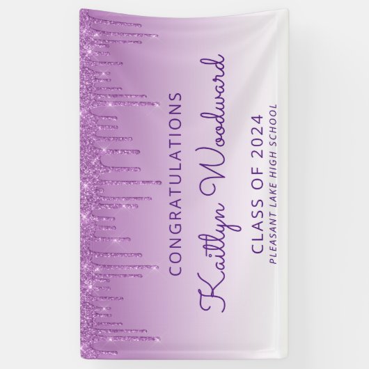 Chic Paarse Glitter Drip Afstuderen Banner (Verticaal)