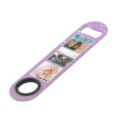 Chic paarse glitter lavender 3 foto grid monogram speed flessenopener (Voorkant Gekanteld)