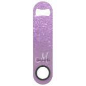 Chic paarse glitter lavender 3 foto grid monogram speed flessenopener (Achterkant)
