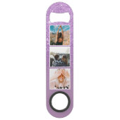 Chic paarse glitter lavender 3 foto grid monogram speed flessenopener (Voorkant)