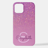Chic Paarse Glitter Ombre met Naam & Monogram iPhone Hoesje (Achterkant)