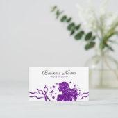 Chic Paarse Glitter Schaar Kapsalon Afsprakenkaartje (Staand voorkant)