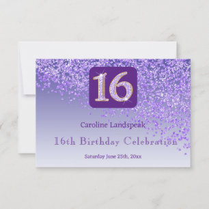 Chic Paarse glitter, zestien verjaardag RSVP Kaartje