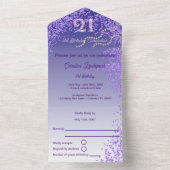 Chic Paarse Glitters 21e Verjaardag All In One All In One Uitnodiging (Binnen)