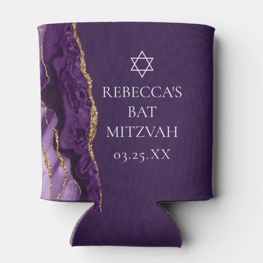 Chic Paarse Gold Agate Bat Mitzvah Party Blikjeskoeler (Achterkant)