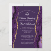 Chic Paarse Gold Agate Bat Mitzvah Party Kaart (Voorkant)