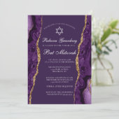 Chic Paarse Gold Agate Bat Mitzvah Party Kaart (Staand voorkant)