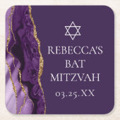 Chic Paarse Gold Agate Bat Mitzvah Party Kartonnen Onderzetters (Voorkant)