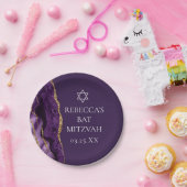 Chic Paarse Gold Agate Bat Mitzvah Party Papieren Bordje (Feest)