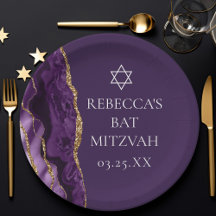 Chic Paarse Gold Agate Bat Mitzvah Party