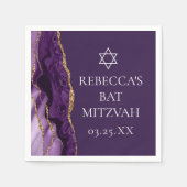 Chic Paarse Gold Agate Bat Mitzvah Party Servet (Voorkant)