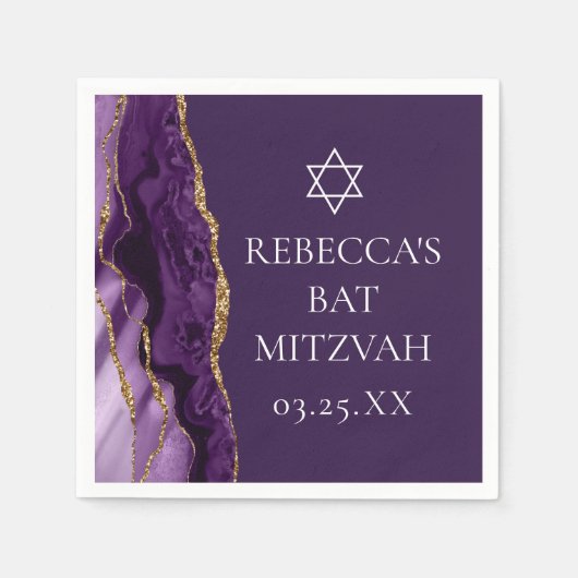 Chic Paarse Gold Agate Bat Mitzvah Party Servet (Voorkant)