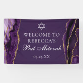 Chic Paarse Gold Agate Bat Mitzvah Party Spandoek (Horizontaal)