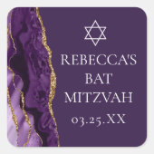 Chic Paarse Gold Agate Bat Mitzvah Party Vierkante Sticker (Voorkant)