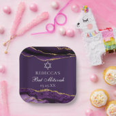 Chic Paarse Gold Bat Mitswa Party Gepersonaliseerd Papieren Bordje (Feest)