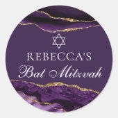 Chic Paarse Gold Bat Mitswa Party Gepersonaliseerd Ronde Sticker (Voorkant)